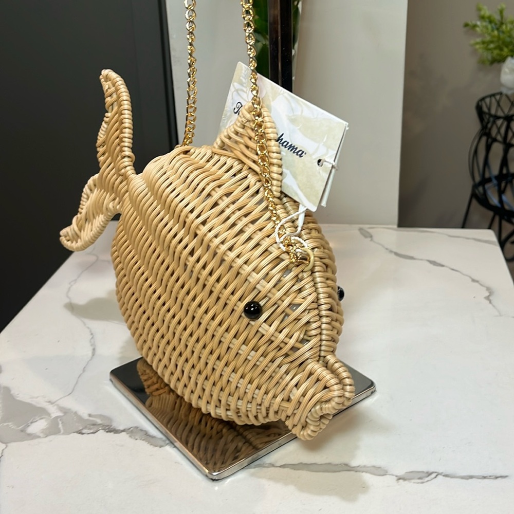 Tommy Bahama Natural Rattan Wicker Woven Fish Bag Crossbody or Clutch - NWT - Picture 4 of 11
